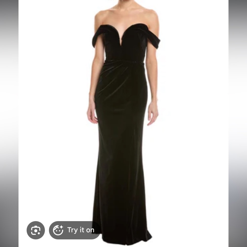 NWT Marchesa Notte black Off-Shoulder Velvet Evening maxi dress 2